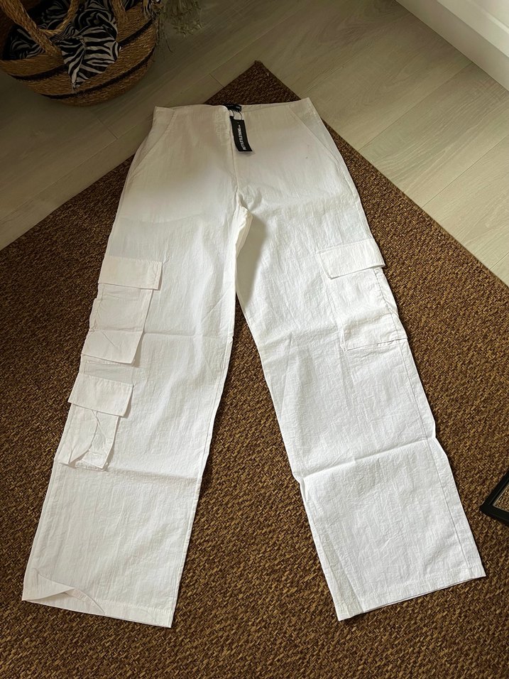 Beyaz Keten Salaş Midi Kadın Pantolon - Görsel 2