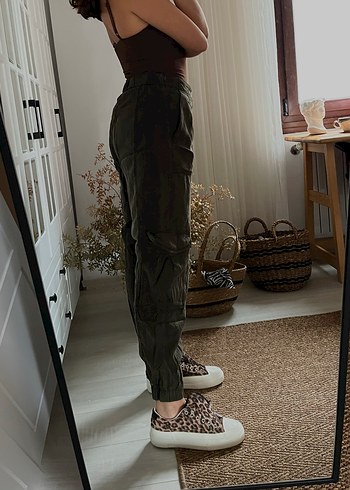 Kadın Kahverengi Keten Kemerli Midi Pantolon - Görsel 7