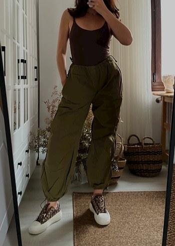 Kahverengi Kemerli Bol Kesim Keten Kadın Pantolon - Görsel 9