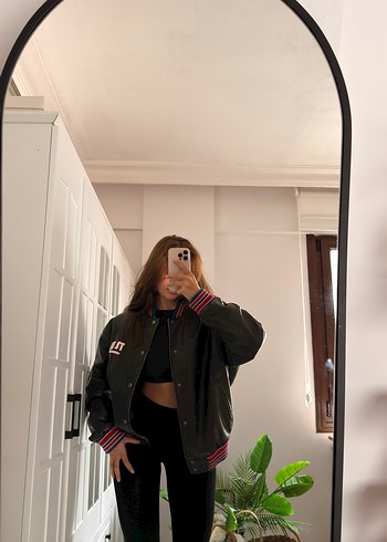 Siyah Kadın Deri Spor Ceket - Görsel 5