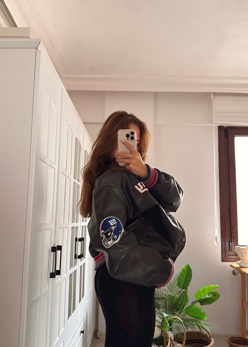 Siyah Kadın Deri Spor Ceket - Görsel 7