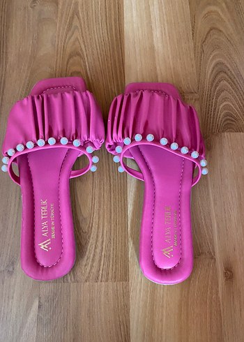 36 Beden Pembe Boncuklu Bohem Stiletto Terlik
