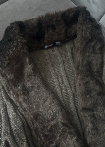 Kürk Detaylı kahve Kadın Triko Ceket - Görsel 4