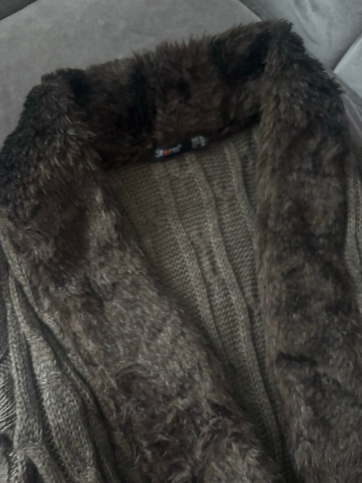 Kürk Detaylı kahve Kadın Triko Ceket - Görsel 4