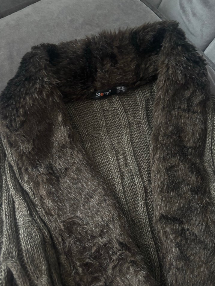 Kürk Detaylı kahve Kadın Triko Ceket - Görsel 5