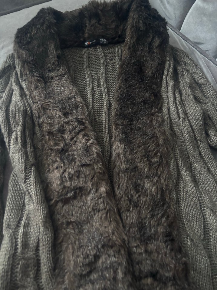 Kürk Detaylı kahve Kadın Triko Ceket - Görsel 2