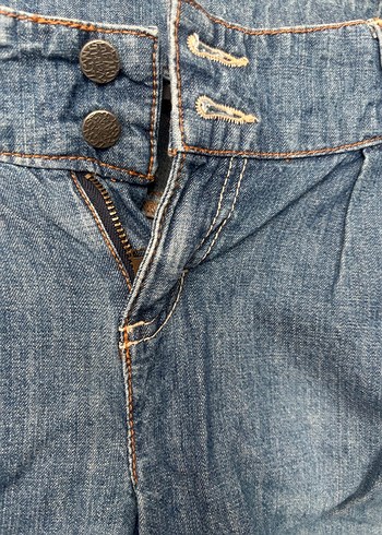 Kadın Mavi Kot Şort Bel Detaylı - Görsel 2