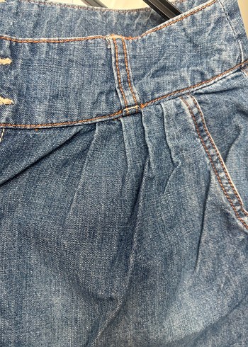 Kadın Mavi Kot Şort Bel Detaylı - Görsel 3