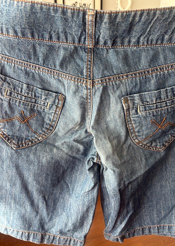 Kadın Mavi Kot Şort Bel Detaylı - Görsel 6