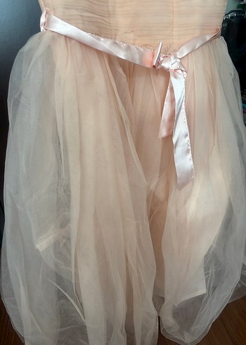 Kız Çocuk Bej Piliseli Tül Elbise mezuniyet/düğün - Görsel 5