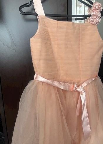Kız Çocuk Bej Piliseli Tül Elbise mezuniyet/düğün - Görsel 4