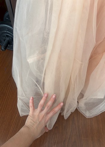 Kız Çocuk Bej Piliseli Tül Elbise mezuniyet/düğün - Görsel 6