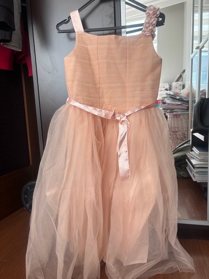 Kız Çocuk Bej Piliseli Tül Elbise mezuniyet/düğün - Görsel 2