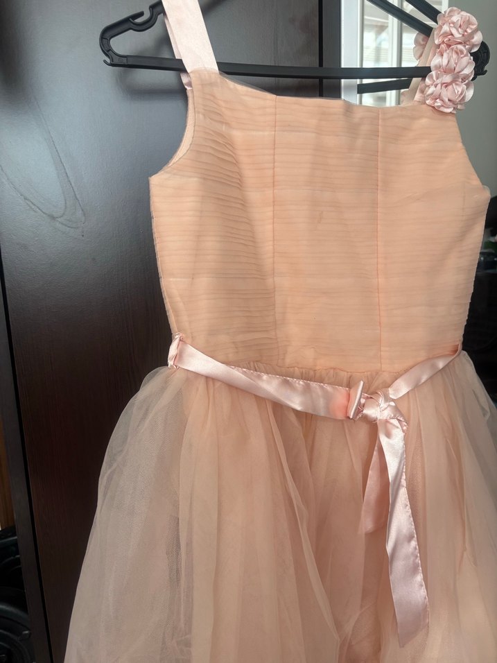 Kız Çocuk Bej Piliseli Tül Elbise mezuniyet/düğün - Görsel 4