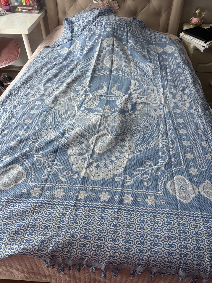 Mavi Desenli Yatak kanepe Örtüsü ve pike - Görsel 2