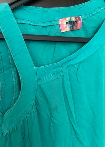 Turkuaz V Yaka Kolsuz vintage tişört - Görsel 2