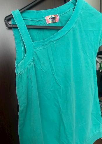 Turkuaz V Yaka Kolsuz vintage tişört - Görsel 3