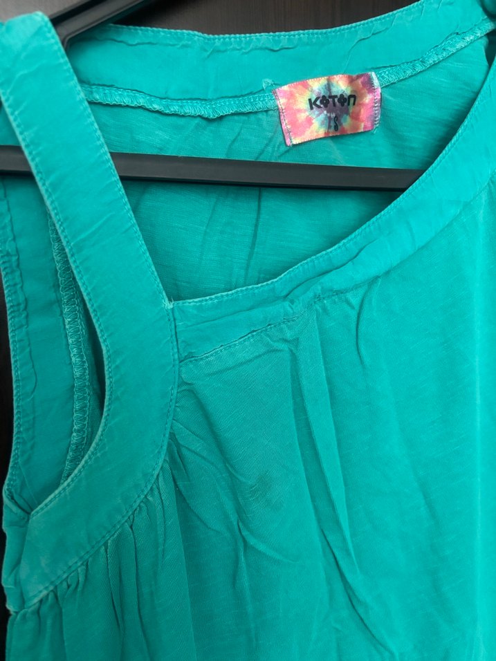 Turkuaz V Yaka Kolsuz vintage tişört - Görsel 2