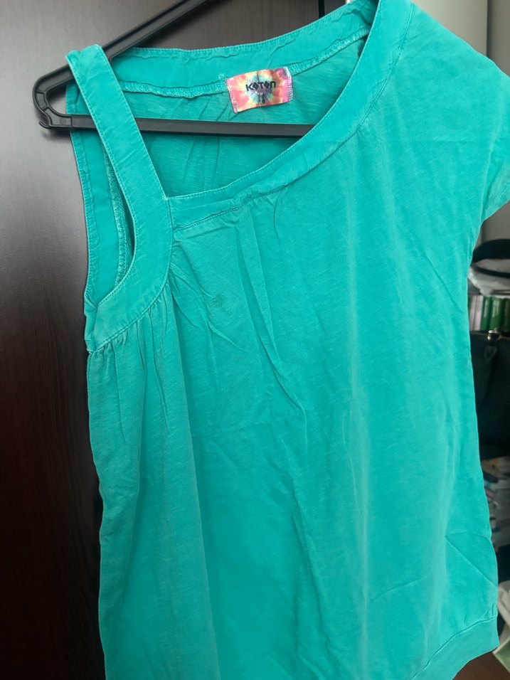 Turkuaz V Yaka Kolsuz vintage tişört - Görsel 3