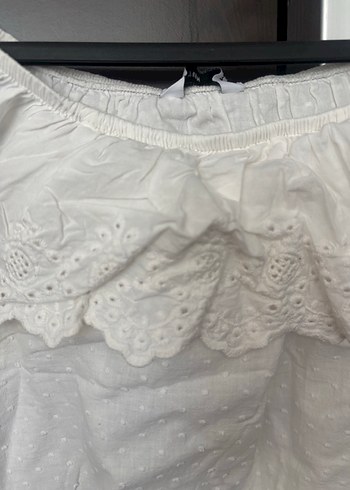 Beyaz Fırfırlı Keten Bluz vintage - Görsel 3