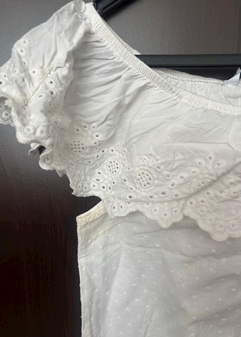 Beyaz Fırfırlı Keten Bluz vintage - Görsel 5