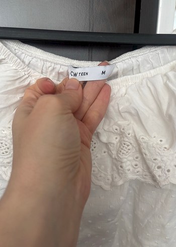 Beyaz Fırfırlı Keten Bluz vintage - Görsel 6