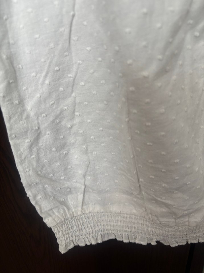 Beyaz Fırfırlı Keten Bluz vintage - Görsel 4
