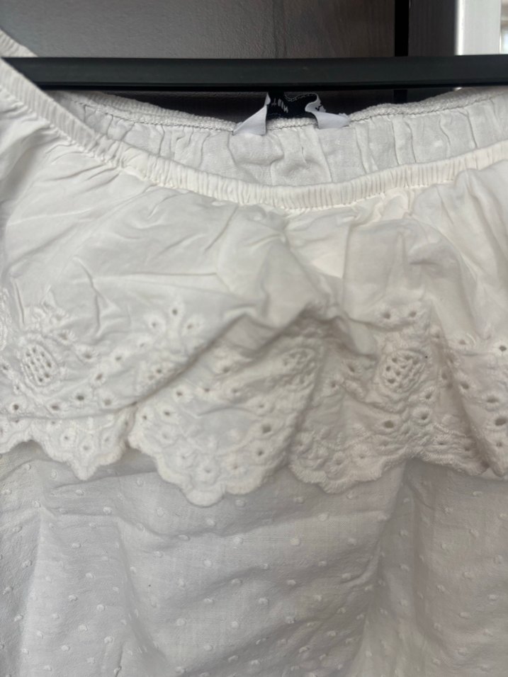 Beyaz Fırfırlı Keten Bluz vintage - Görsel 3