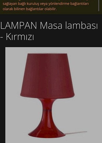ikea Kırmızı Masa Lambası plastik