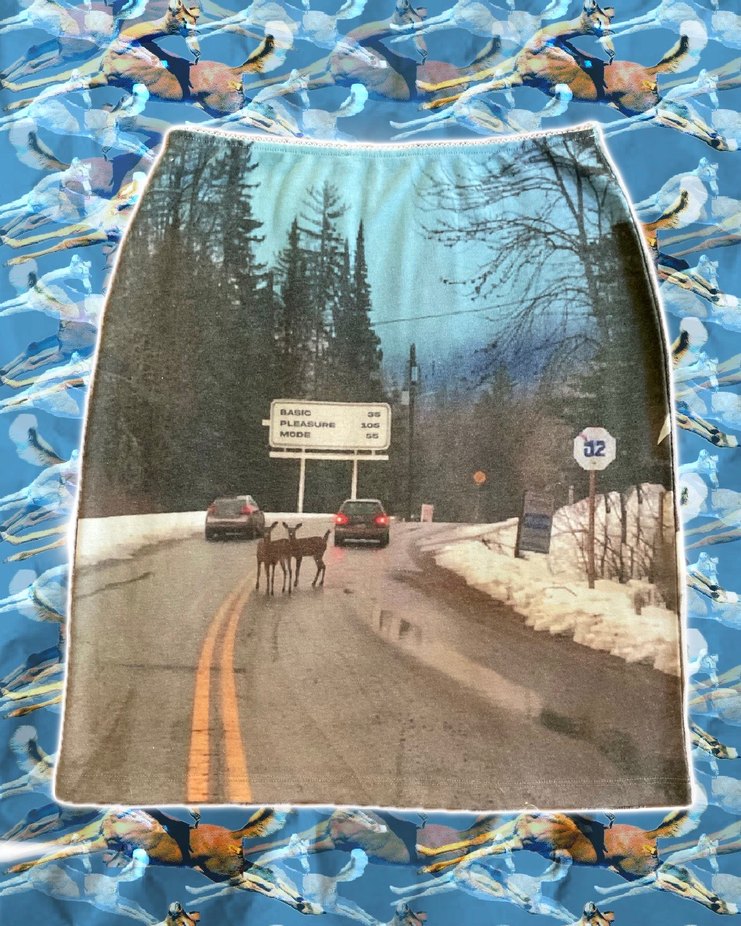 Pastel Mavi Baskılı Denim Midi Etek - Görsel 2