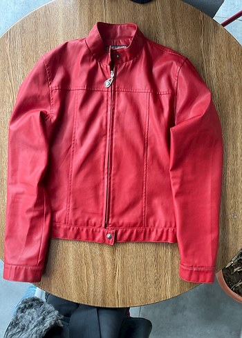 Kadın Kırmızı Deri Fermuarlı Ceket - Görsel 2