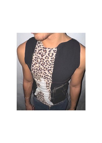 Leopar Desenli tasarım Kolsuz unisex crop top - Görsel 2
