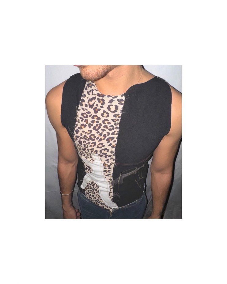 Leopar Desenli tasarım Kolsuz unisex crop top - Görsel 2