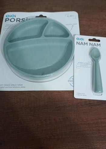 OiOi Turkuaz Bebek Tabak ve Kaşık Seti
