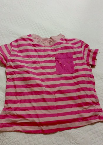 Kız Çocuk Pembe Çizgili Kısa Kollu Tişört