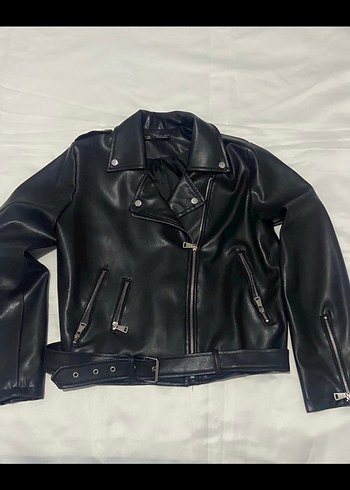 m Beden Kadın Siyah Deri Biker Ceket