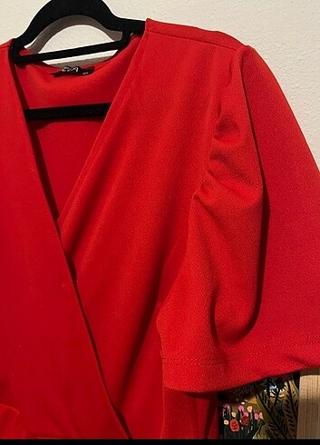 xxl Beden kırmızı Renk Trendyol milla kirmizi volanli karpuz kol trend abiye elbise 