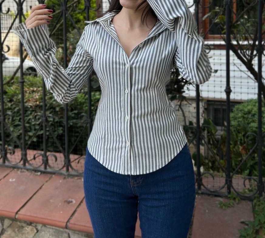 Zebra Desenli Belden Oturan V Yaka Ofis Gömleği - Görsel 3