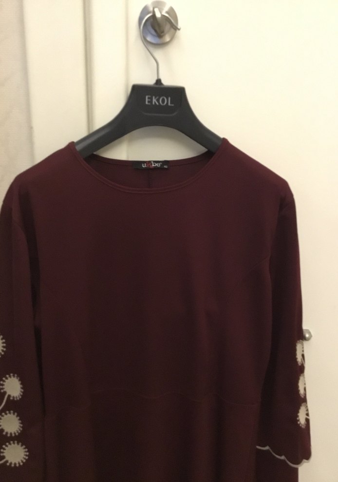 Kolları Nakışlı Uzun Kollu Elbise - Görsel 3