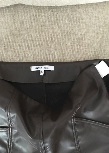 Koton Kahverengi deri mini etek - Görsel 3