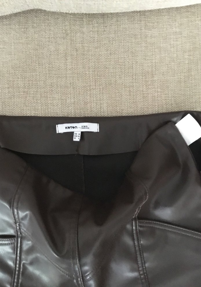 Koton Kahverengi deri mini etek - Görsel 3