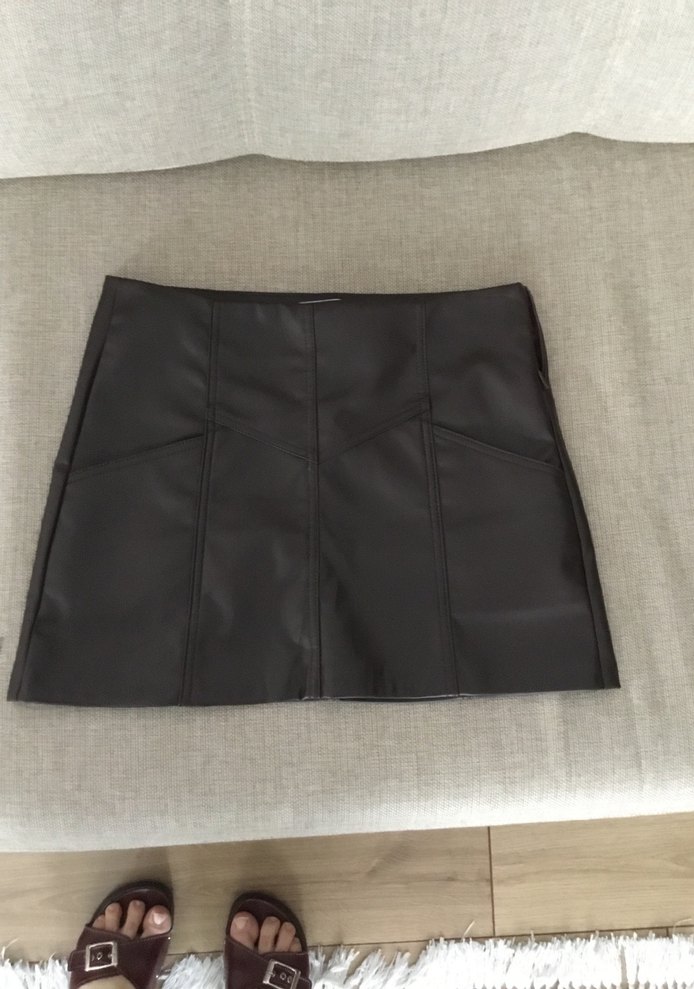 Koton Kahverengi deri mini etek - Görsel 2