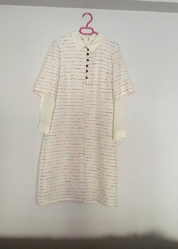 Düğmeli Beyaz Uzun Kadın Tunik - Görsel 2