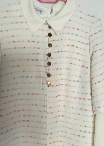 Düğmeli Beyaz Uzun Kadın Tunik - Görsel 4