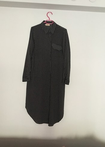 Düğmeli Siyah Ekose Uzun gömlek - Görsel 6