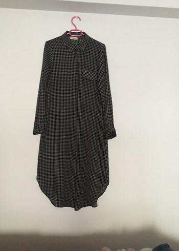 Düğmeli Siyah Ekose Uzun gömlek - Görsel 2