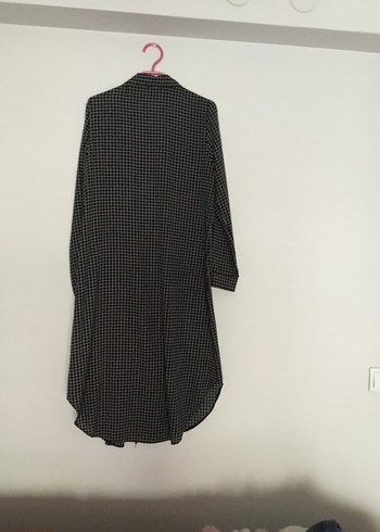 Düğmeli Siyah Ekose Uzun gömlek - Görsel 5