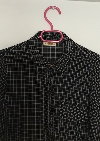 Düğmeli Siyah Ekose Uzun gömlek - Görsel 3