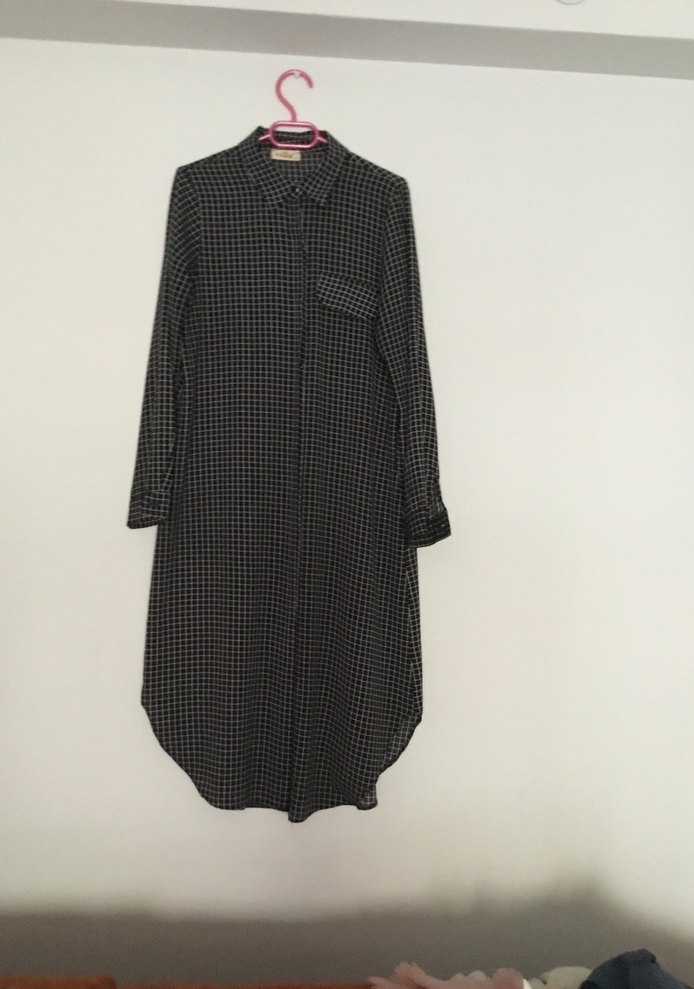 Düğmeli Siyah Ekose Uzun gömlek - Görsel 2