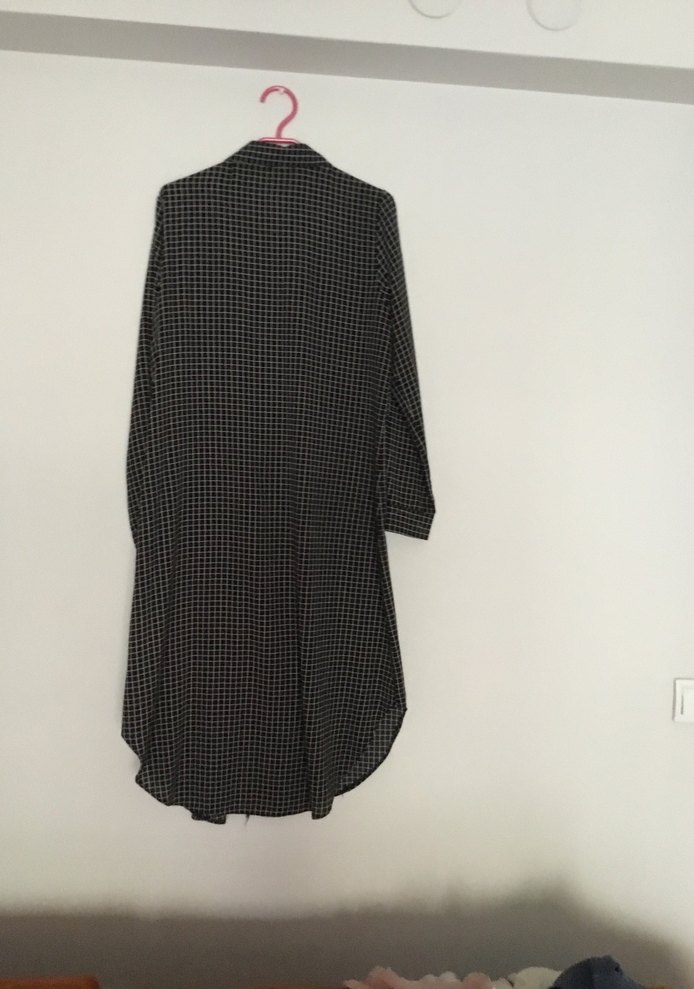 Düğmeli Siyah Ekose Uzun gömlek - Görsel 5